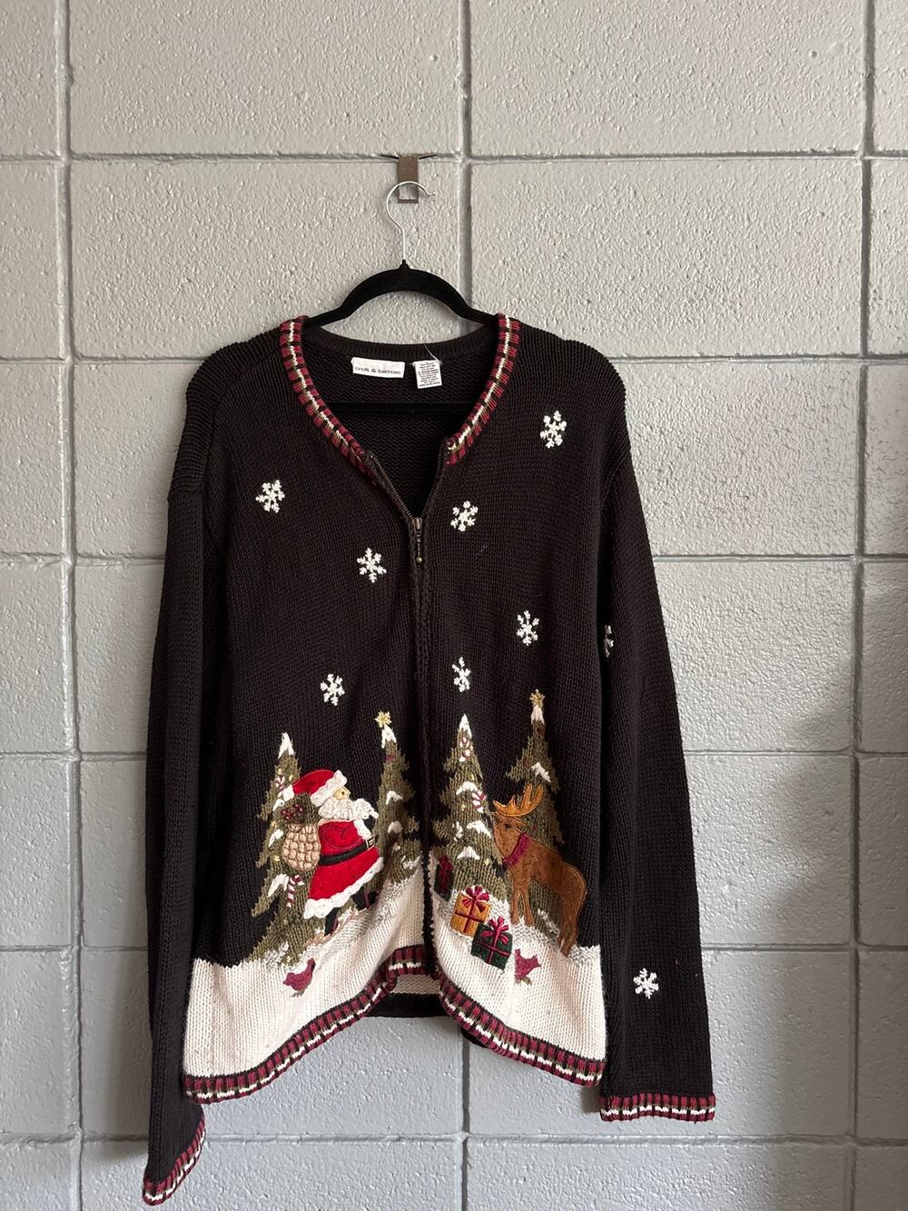 Vintage Croft & Barrow 3D Christmas Chunky Knit Full Zip Cardigan size XL